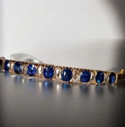 Pamono Antique Victorian Natural Blue Sapphire and Diamonds Bracelet, 1880><noscript><img width=