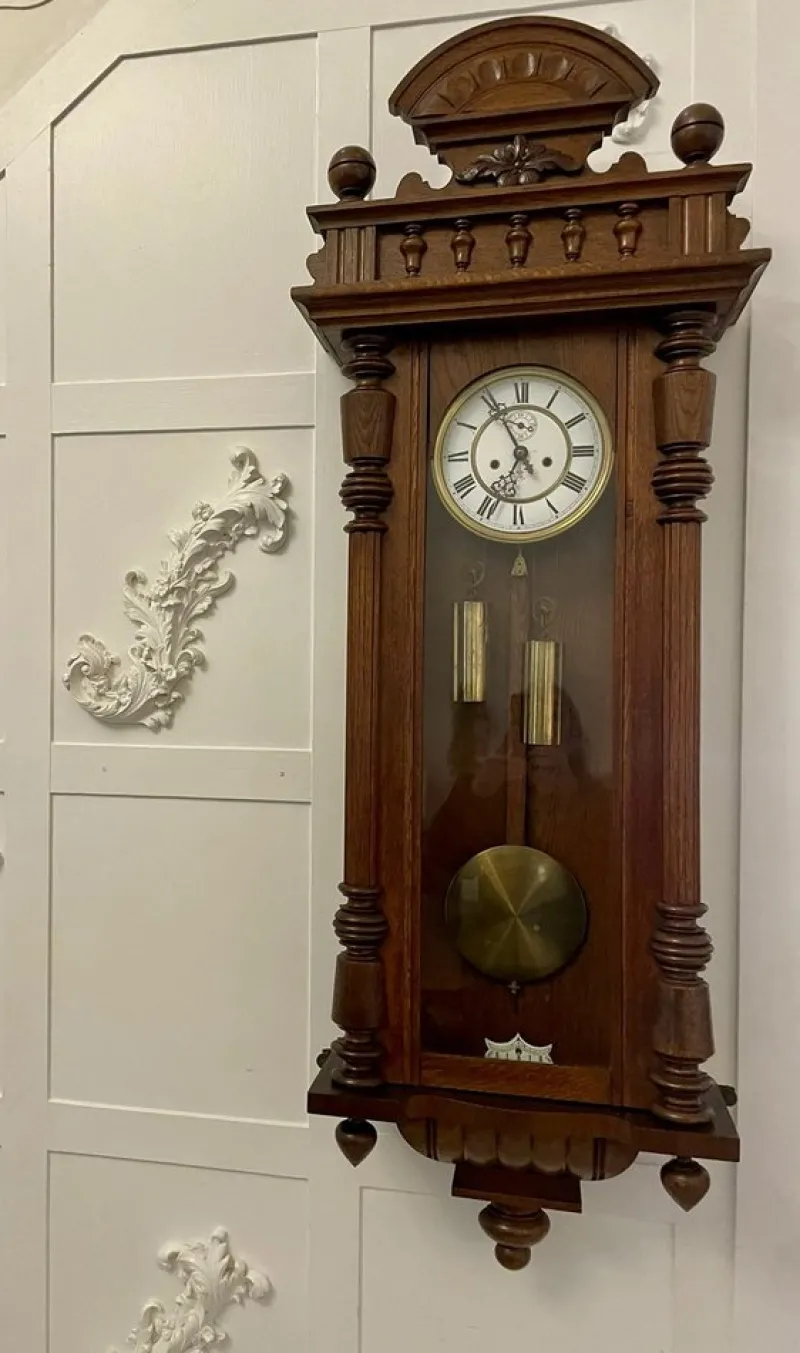 Best Pamono Antique Victorian Quality Carved Oak Vienna Wall Clock, 1860