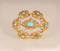 Sale Pamono Antique Victorian Yellow Gold & Turquoise Brooch