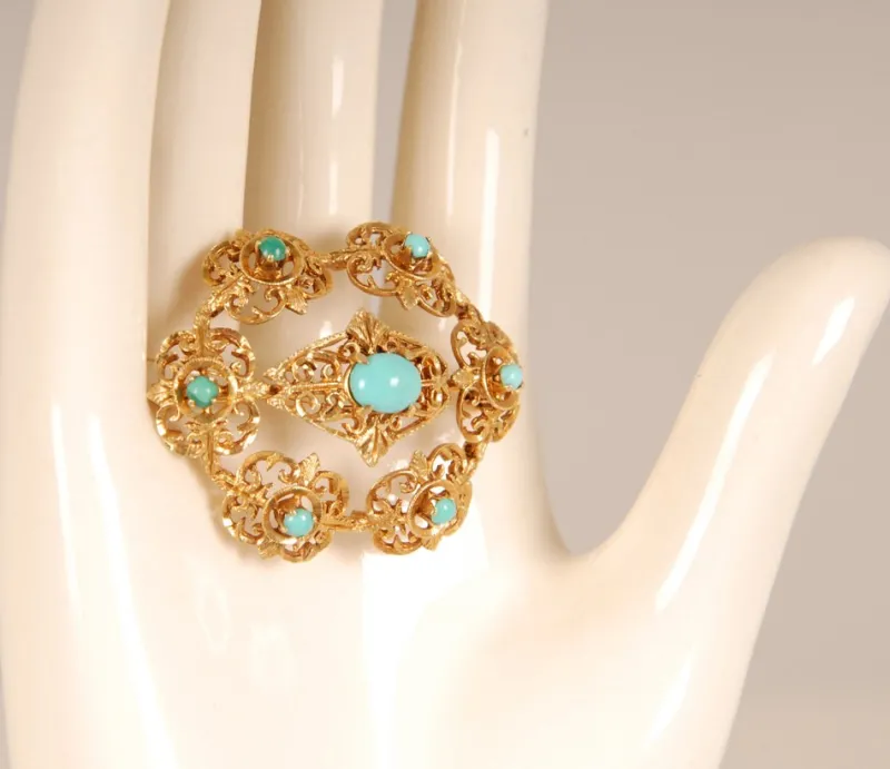 Sale Pamono Antique Victorian Yellow Gold & Turquoise Brooch