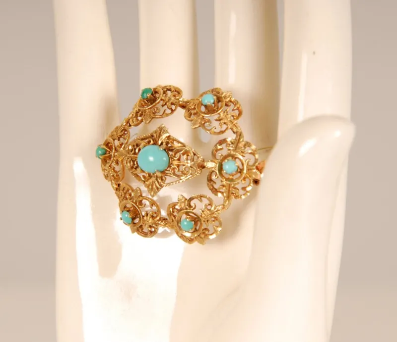 Sale Pamono Antique Victorian Yellow Gold & Turquoise Brooch