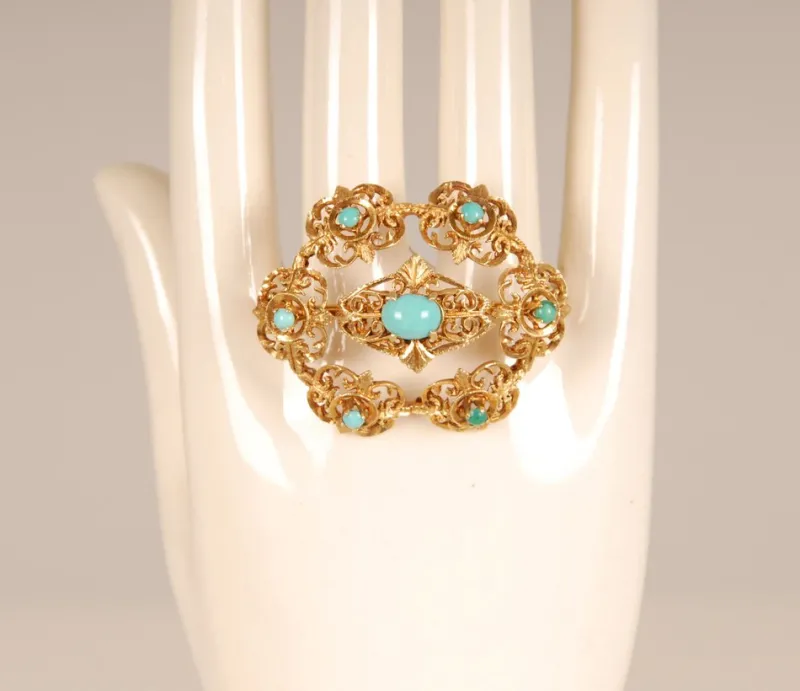 Sale Pamono Antique Victorian Yellow Gold & Turquoise Brooch