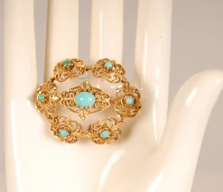 Sale Pamono Antique Victorian Yellow Gold & Turquoise Brooch