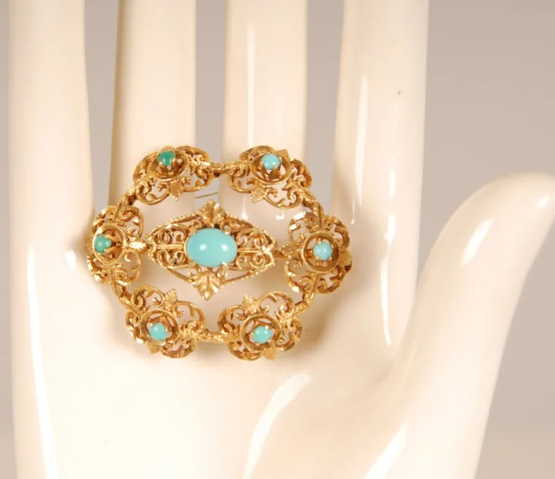 Sale Pamono Antique Victorian Yellow Gold & Turquoise Brooch