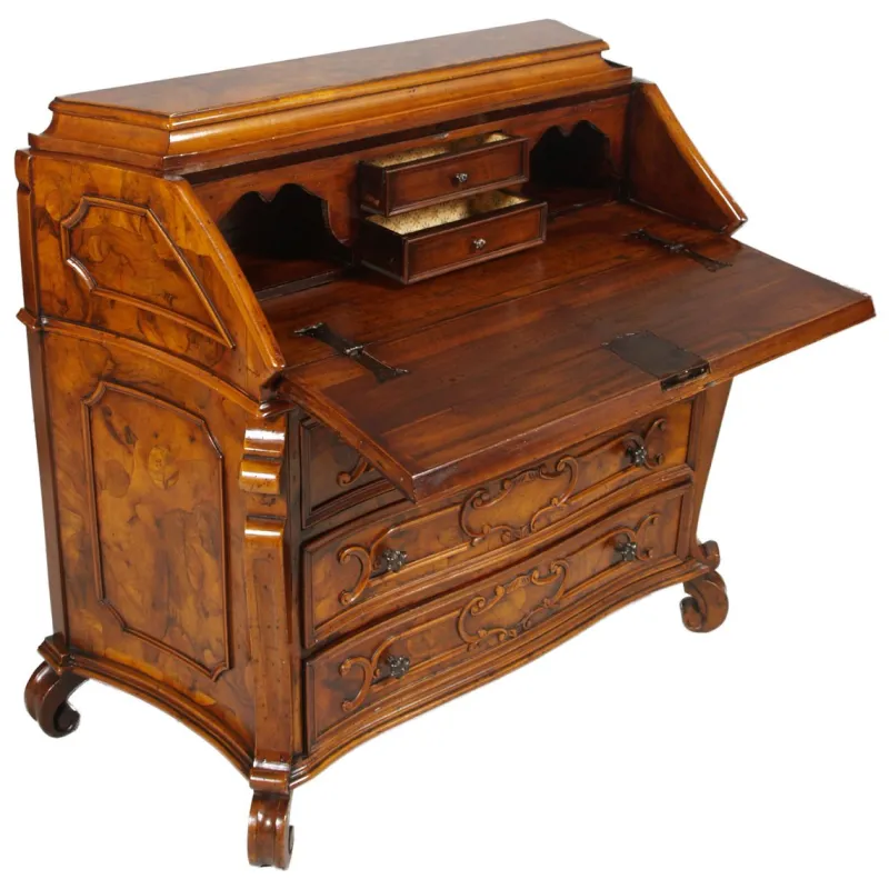 Best Pamono Antique Walnut & Burl Style 700 Lombardo Secretaire by Bottega Milanese dei Valentini
