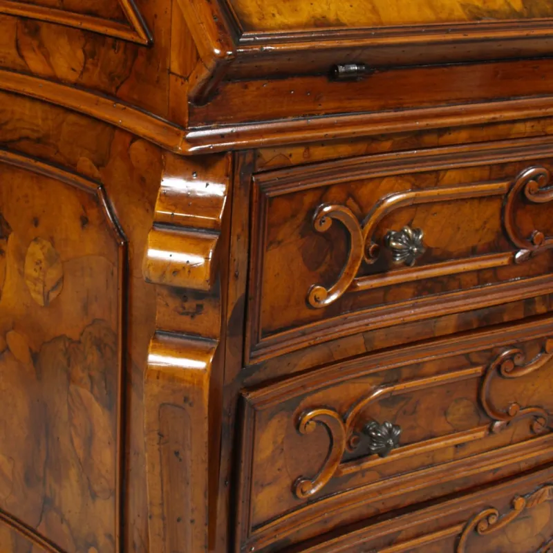 Best Pamono Antique Walnut & Burl Style 700 Lombardo Secretaire by Bottega Milanese dei Valentini