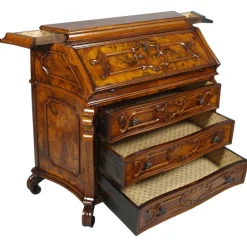 Best Pamono Antique Walnut & Burl Style 700 Lombardo Secretaire by Bottega Milanese dei Valentini