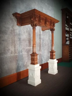 Pamono Antique Walnut Fireplace with Lions Heads> Fireplaces And Mantels