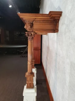 Pamono Antique Walnut Fireplace with Lions Heads><noscript><img width=