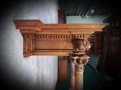 Pamono Antique Walnut Fireplace with Lions Heads><noscript><img width=