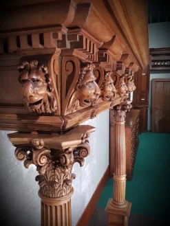 Pamono Antique Walnut Fireplace with Lions Heads><noscript><img width=