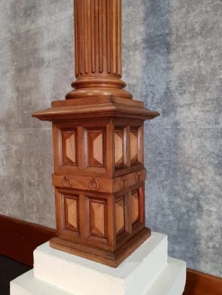 Pamono Antique Walnut Fireplace with Lions Heads><noscript><img width=