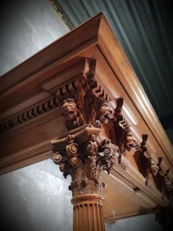 Pamono Antique Walnut Fireplace with Lions Heads><noscript><img width=