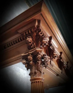 Pamono Antique Walnut Fireplace with Lions Heads><noscript><img width=