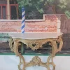 Pamono Antique Wood and White Marble Console Table> Console Tables