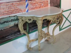 Pamono Antique Wood and White Marble Console Table><noscript><img width=