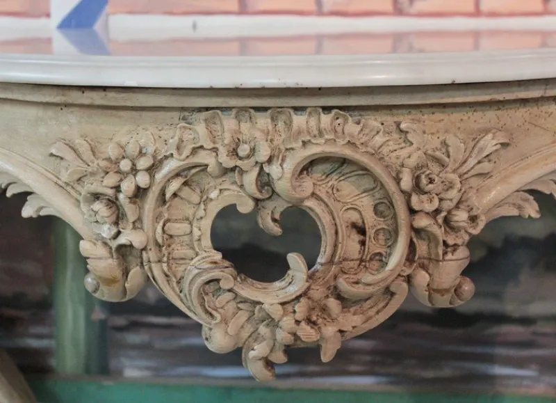 Pamono Antique Wood and White Marble Console Table> Console Tables