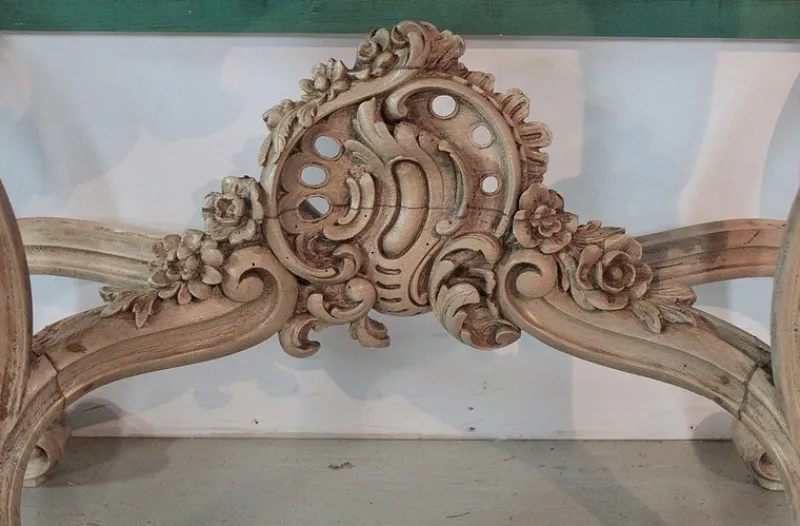 Pamono Antique Wood and White Marble Console Table> Console Tables