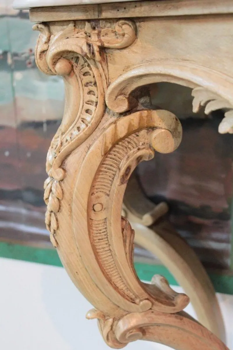 Pamono Antique Wood and White Marble Console Table> Console Tables