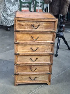 Pamono Antique Wood Travel Chest of Drawers with Metal Finish, 1900><noscript><img width=