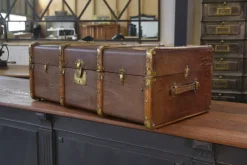Best Pamono Antique Wooden and Brass Trunk, 1950s