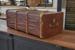 Best Pamono Antique Wooden and Brass Trunk, 1950s
