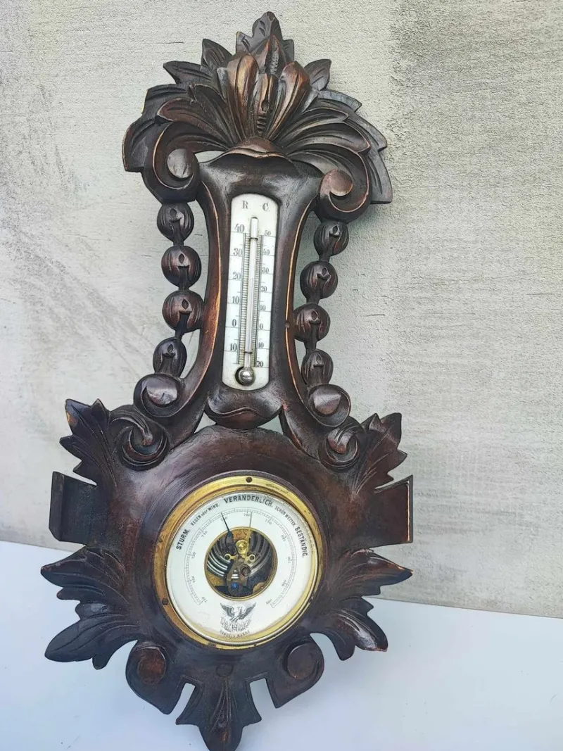 Pamono Antique Wooden Barometer & Thermometer> Clocks