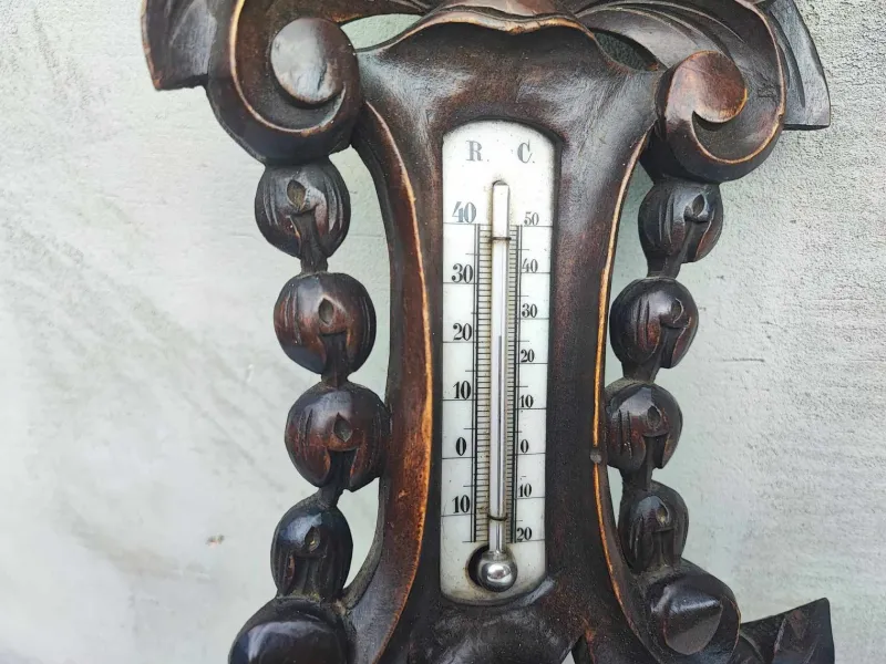 Pamono Antique Wooden Barometer & Thermometer> Clocks