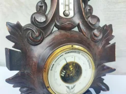 Pamono Antique Wooden Barometer & Thermometer><noscript><img width=
