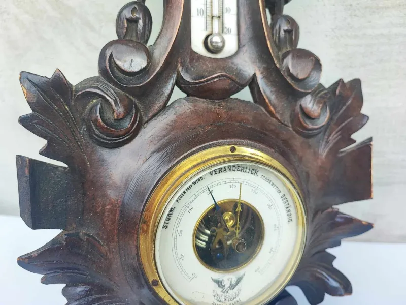 Pamono Antique Wooden Barometer & Thermometer> Clocks