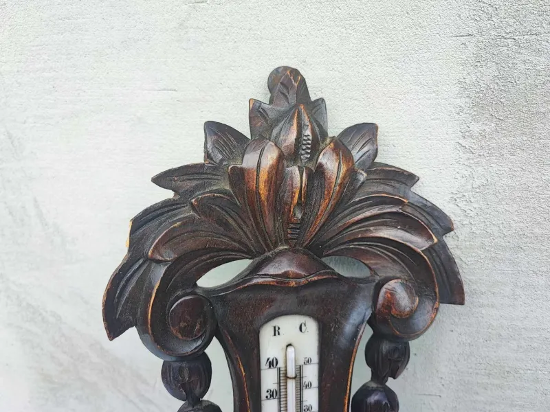 Pamono Antique Wooden Barometer & Thermometer> Clocks