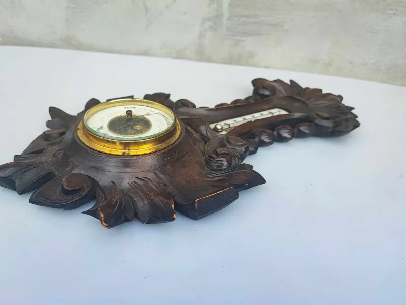 Pamono Antique Wooden Barometer & Thermometer> Clocks