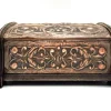 Pamono Antique Wooden Box with Floral Copper Fittings, 1890s> Trunks Crates & Baskets