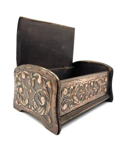 Pamono Antique Wooden Box with Floral Copper Fittings, 1890s><noscript><img width=