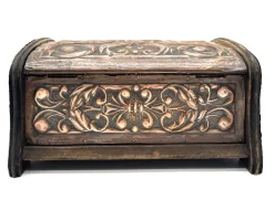 Pamono Antique Wooden Box with Floral Copper Fittings, 1890s><noscript><img width=