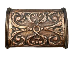 Pamono Antique Wooden Box with Floral Copper Fittings, 1890s><noscript><img width=