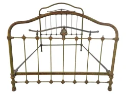 New Pamono Antique Wrought Iron and Green Brass Bed, 1900