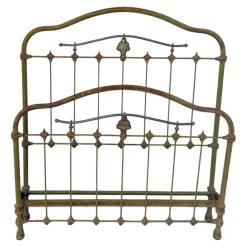 New Pamono Antique Wrought Iron and Green Brass Bed, 1900