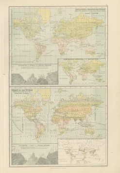 Pamono Antique Zoological and Botanical Chart of the World Decorative Map, 1884> Wall Decor