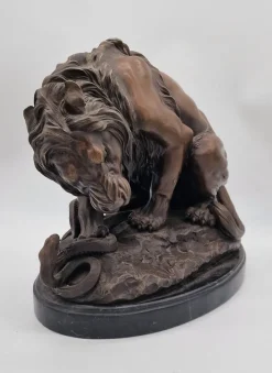 Pamono Antoine Louis Barye, Lion and Serpent, 1800s, Bronze on Marble Base> Classical|Sculpture
