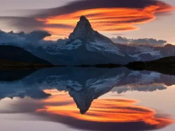 Pamono Anton Petrus, Matterhorn Peak at Sunset Reflected in Stellisee Lake in Zermatt, Switzerland, Photograph