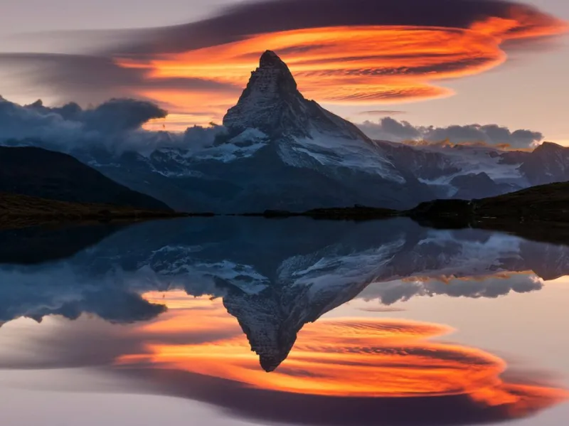 Pamono Anton Petrus, Matterhorn Peak at Sunset Reflected in Stellisee Lake in Zermatt, Switzerland, Photograph