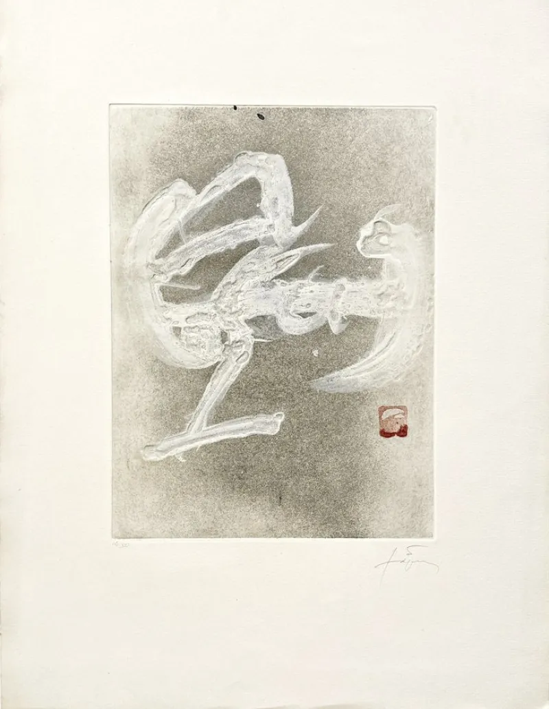 Pamono Antoni Tapies, Calligraphie Blanche, 1983, Color Etching, Hand-Signed, Limited