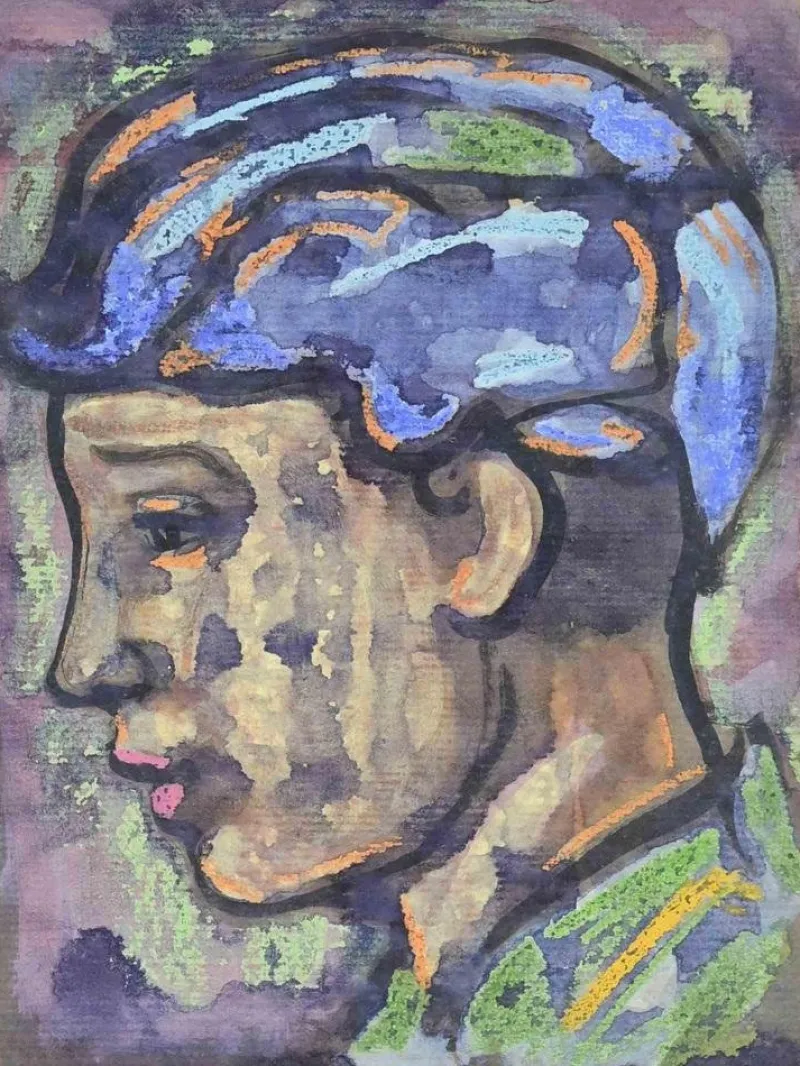 Online Pamono Antonio Santacroce, Portrait of a Boy, Watercolor, 1980s
