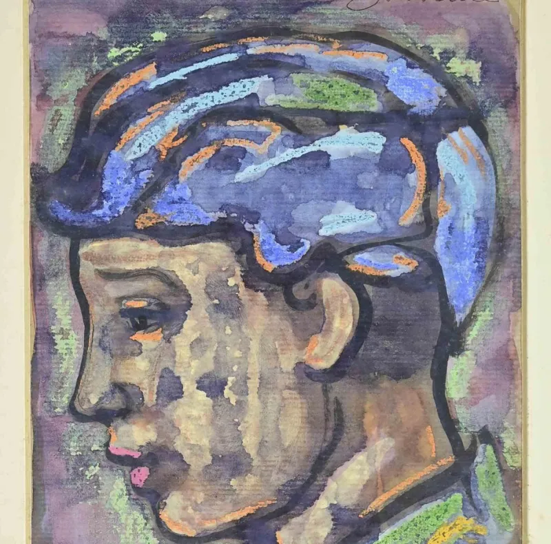 Online Pamono Antonio Santacroce, Portrait of a Boy, Watercolor, 1980s