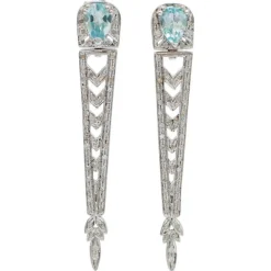 Outlet Pamono Aquamarine Topaz, Diamonds and White Gold Earrings, Set of 2