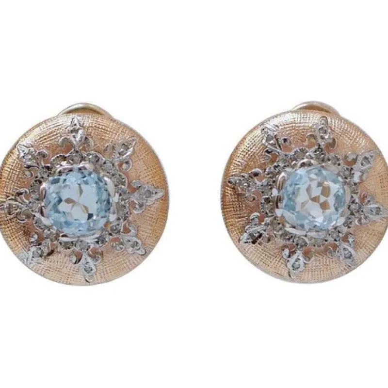 Pamono Aquamarine Topazs, Diamonds, Rose Gold and Silver Earrings, Set of 2> Earrings