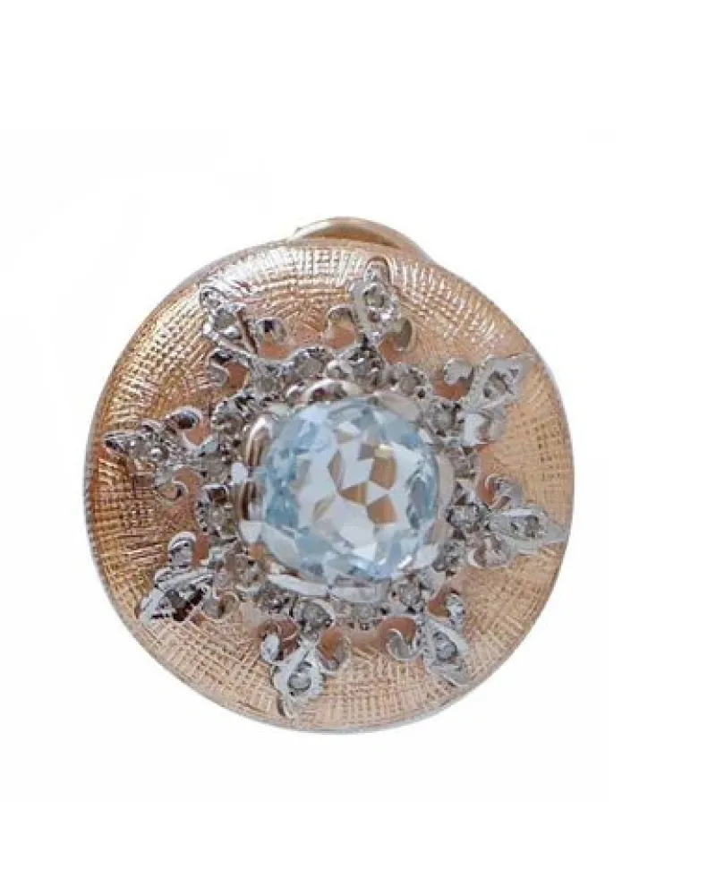 Pamono Aquamarine Topazs, Diamonds, Rose Gold and Silver Earrings, Set of 2> Earrings