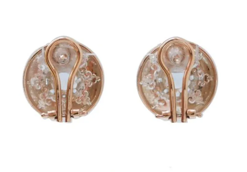 Pamono Aquamarine Topazs, Diamonds, Rose Gold and Silver Earrings, Set of 2> Earrings