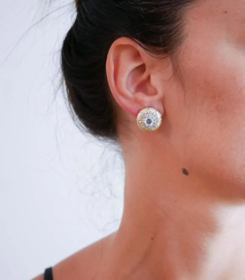 Pamono Aquamarine Topazs, Diamonds, Rose Gold and Silver Earrings, Set of 2> Earrings